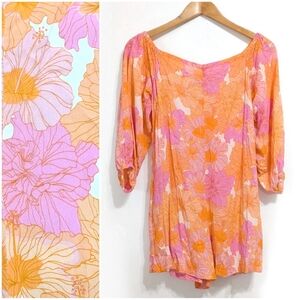 Ava Sky Fighting Eel romper Passion fruit hibiscus floral Flowers Size XS